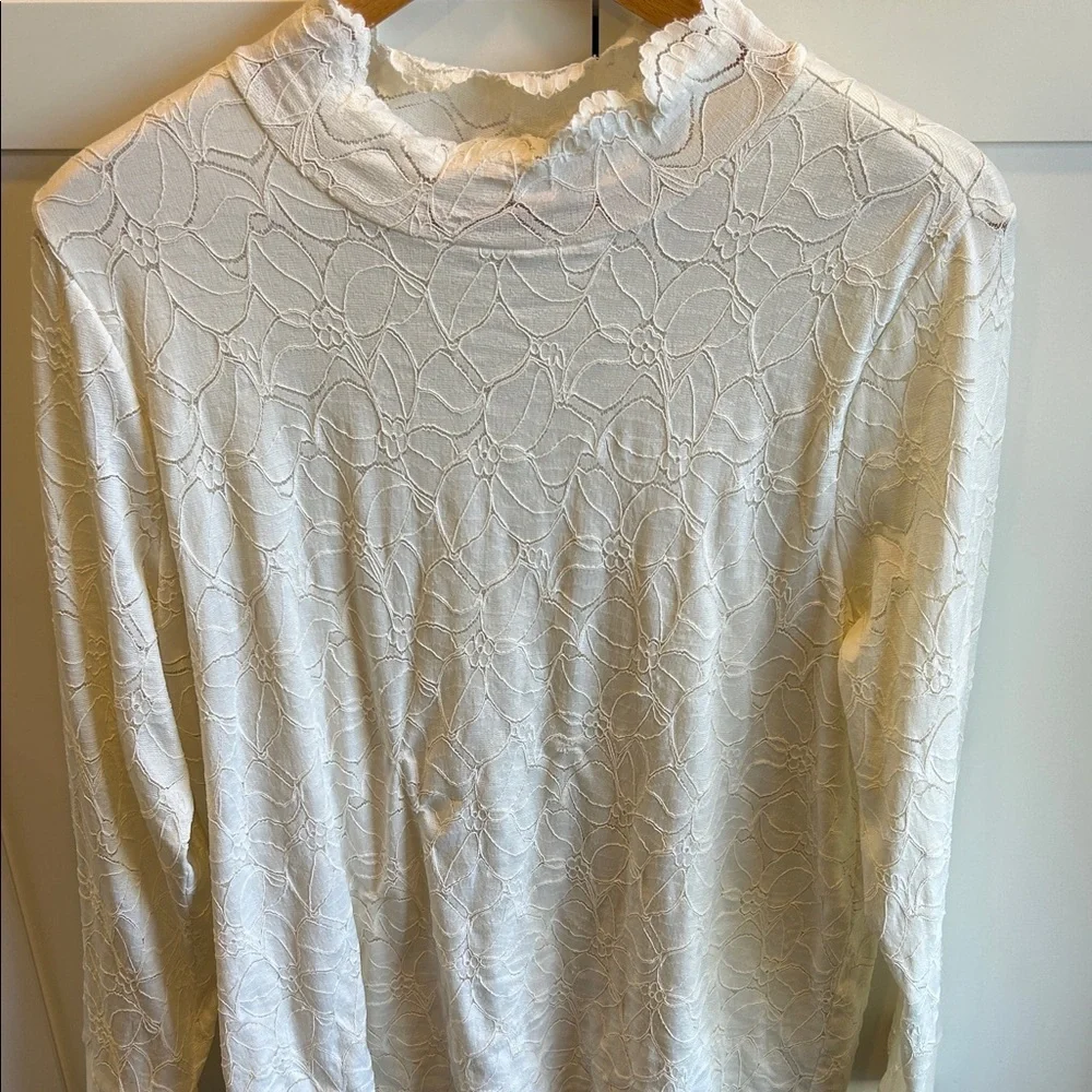 Soft Surroundings Camarra Lace Mock Neck Tunic Blouse XL Feminine Cottagecore - Picture 14 of 15